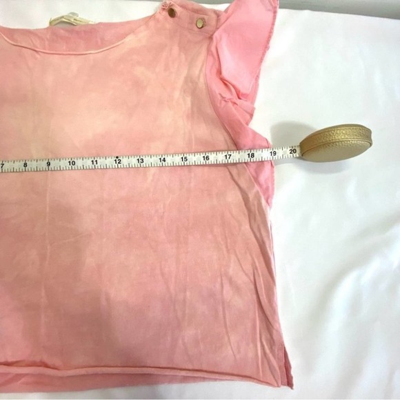 LOVESHACKFANCY CROPPED PINK FLUTTER SLEEVE BELLY SHIRT TOP SZ M - Picture 6 of 7